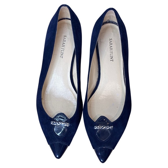 Sarah Flint Shoes - Sarah Flint Flats Navy Blue Suede Shoes Pointed Italian Leather Quiet Luxury 8.5